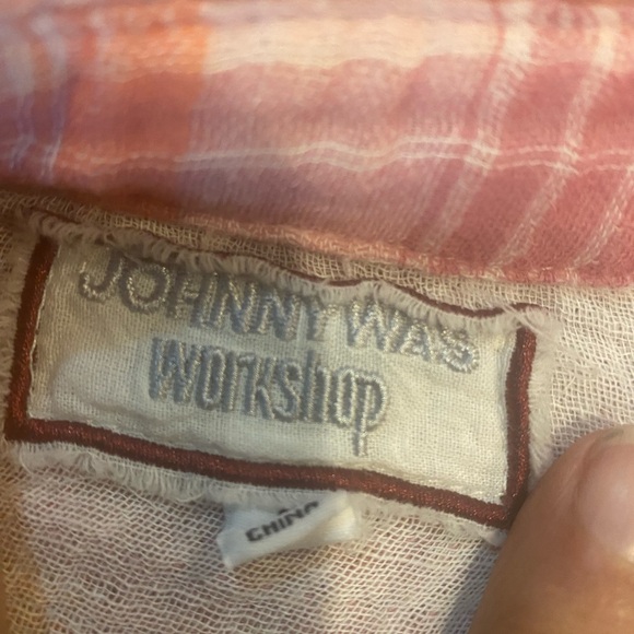 Johnny Was Pink and White Embellished Button Down Shirt - Picture 6 of 13